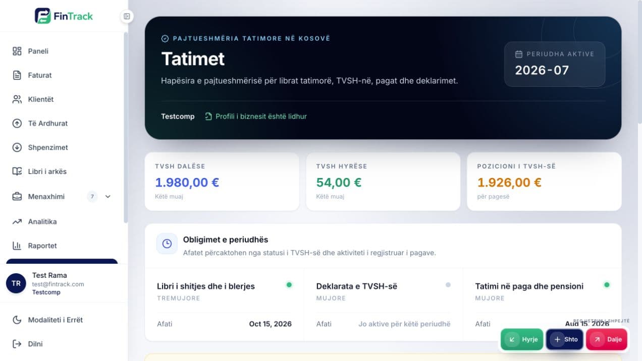 Raporti i TVSH-së në FINTRACK