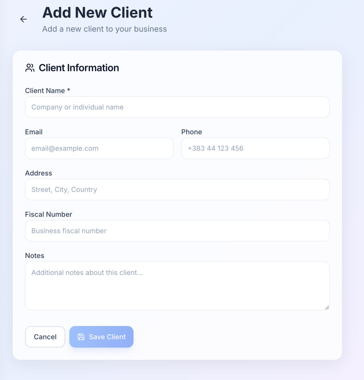 Add Client Form