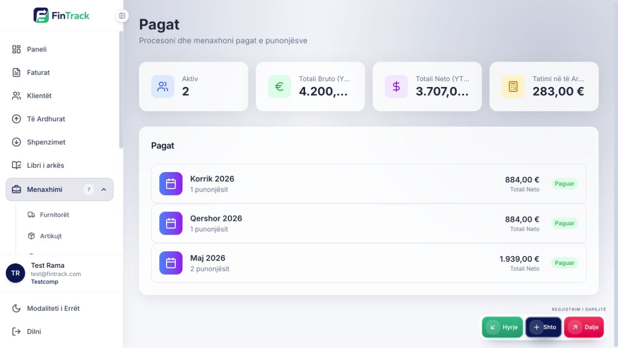 Pasqyra shqip e pagave në FinTrack