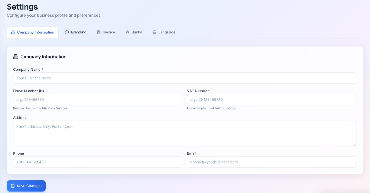 Company Profile Settings